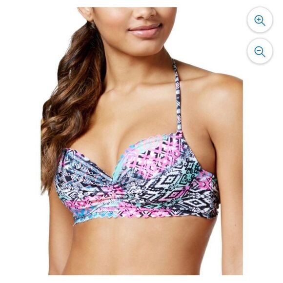 🆕Sundazed Womens Nixie Bra-Sized V Underwire Bikini Top  Black Multicolors - Picture 1 of 5